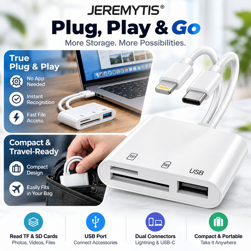 💾 5-in-1 Memory Card Reader | USB-C + 8-Pin