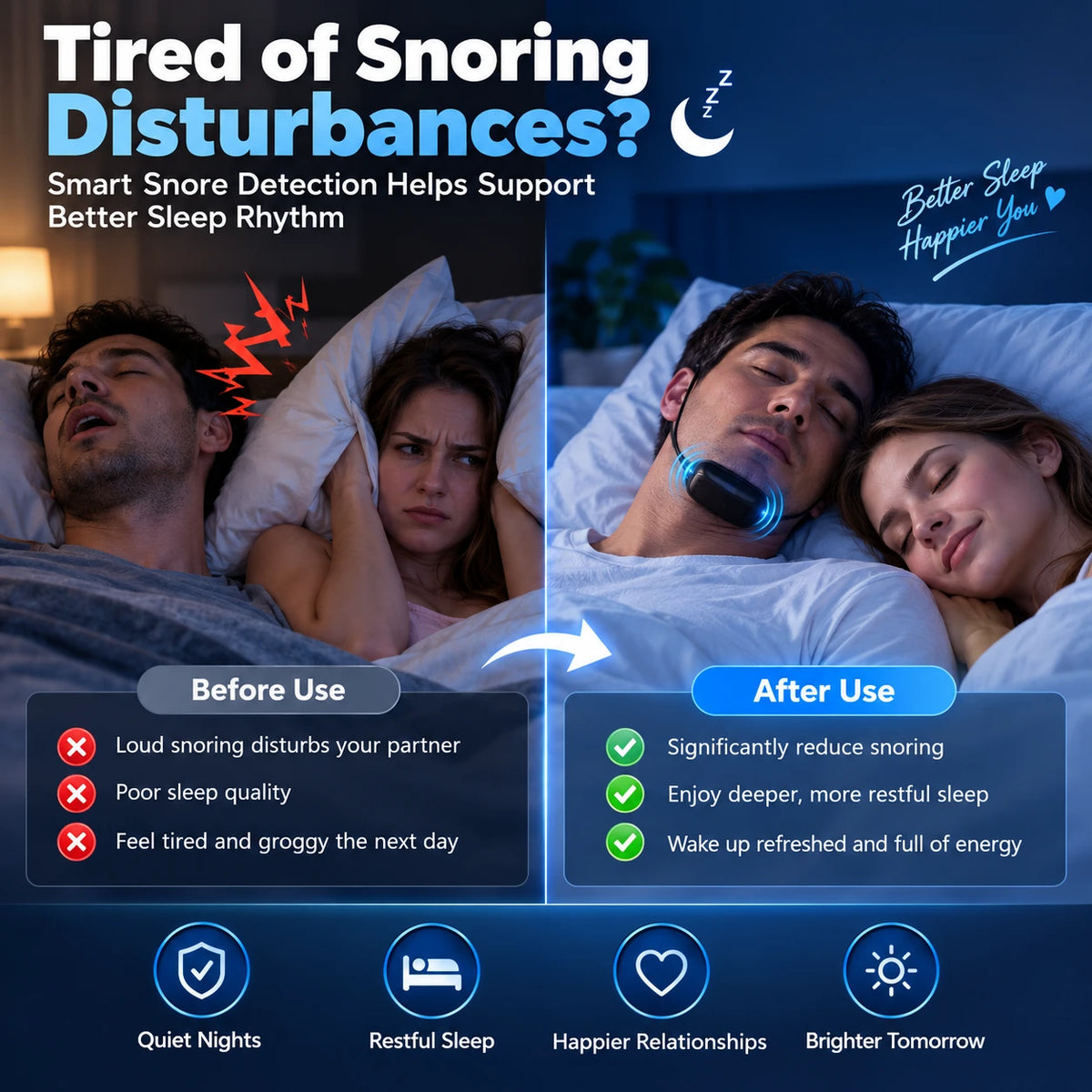 💤Micro Electric Noise Anti Snoring Device 😴✨Snore Less, Sleep More