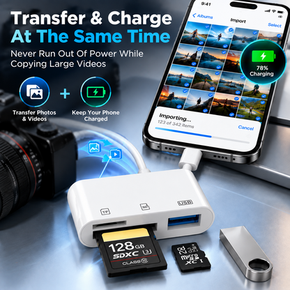 💾 5-in-1 Memory Card Reader | USB-C + 8-Pin