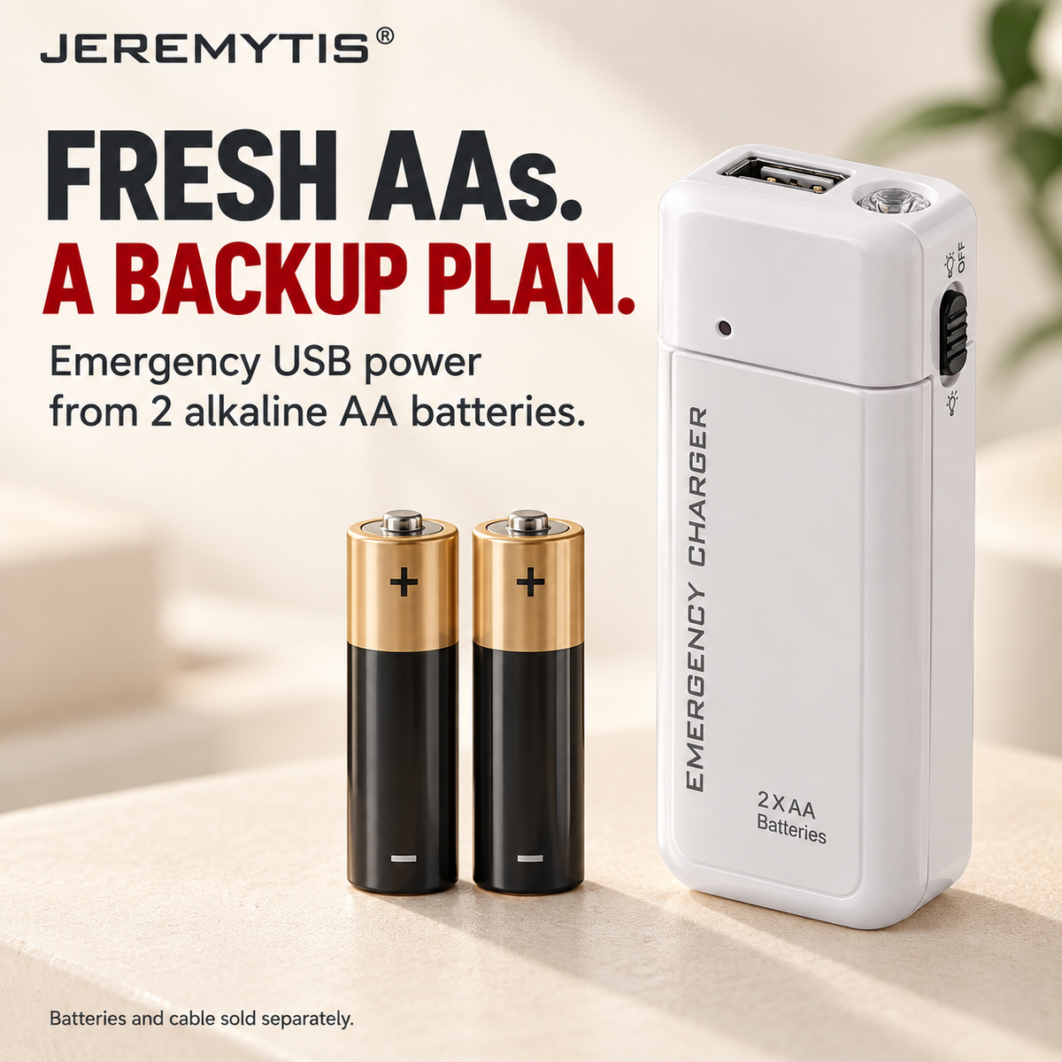 🔋 Emergency Phone Charger – AA Battery Powered USB Backup with LED Flashlight