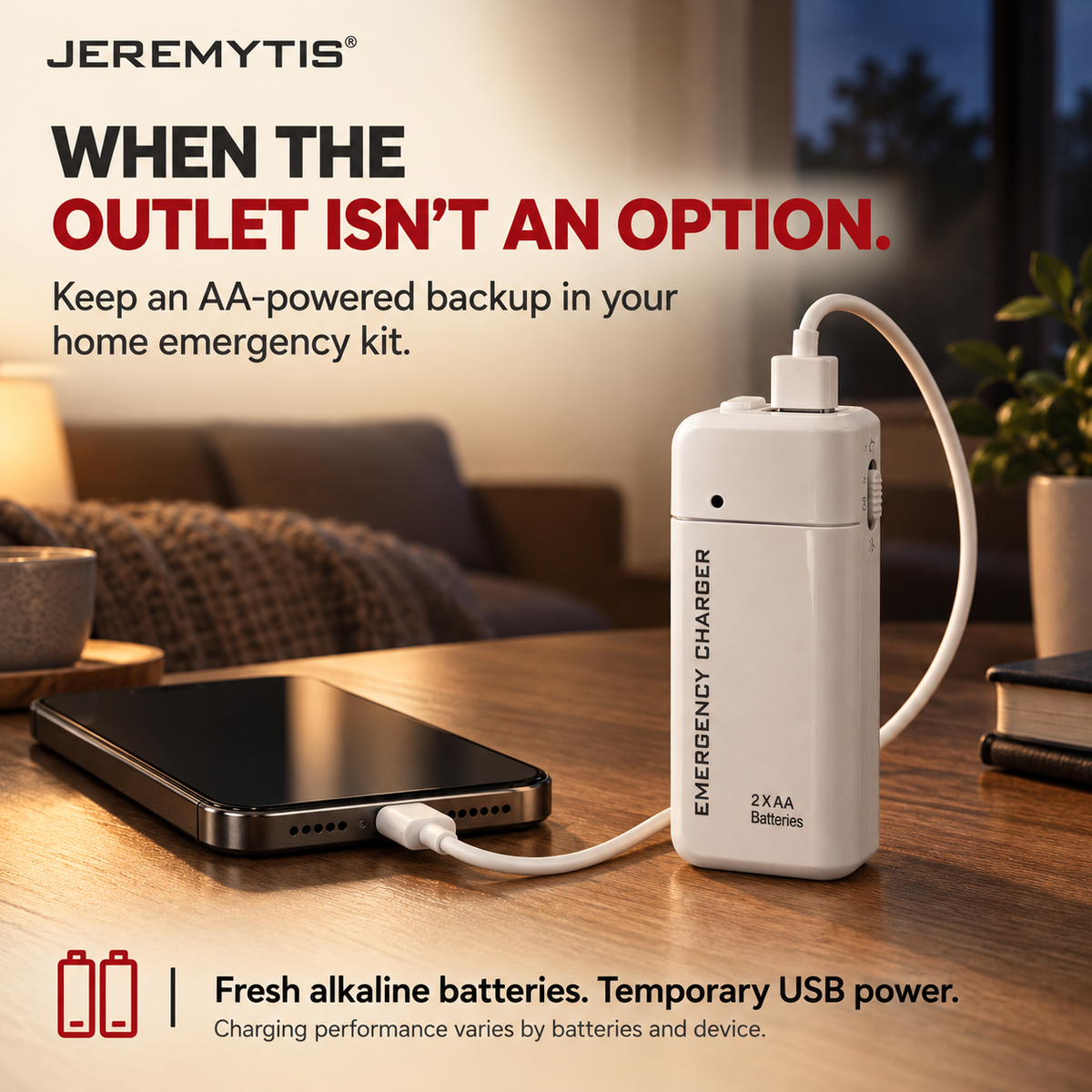 🔋 Emergency Phone Charger – AA Battery Powered USB Backup with LED Flashlight