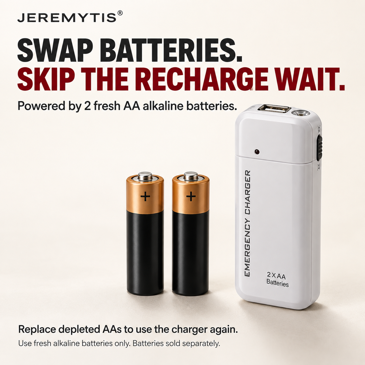 🔋 Emergency Phone Charger – AA Battery Powered USB Backup with LED Flashlight