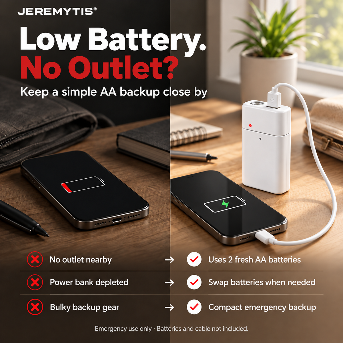 🔋 Emergency Phone Charger – AA Battery Powered USB Backup with LED Flashlight