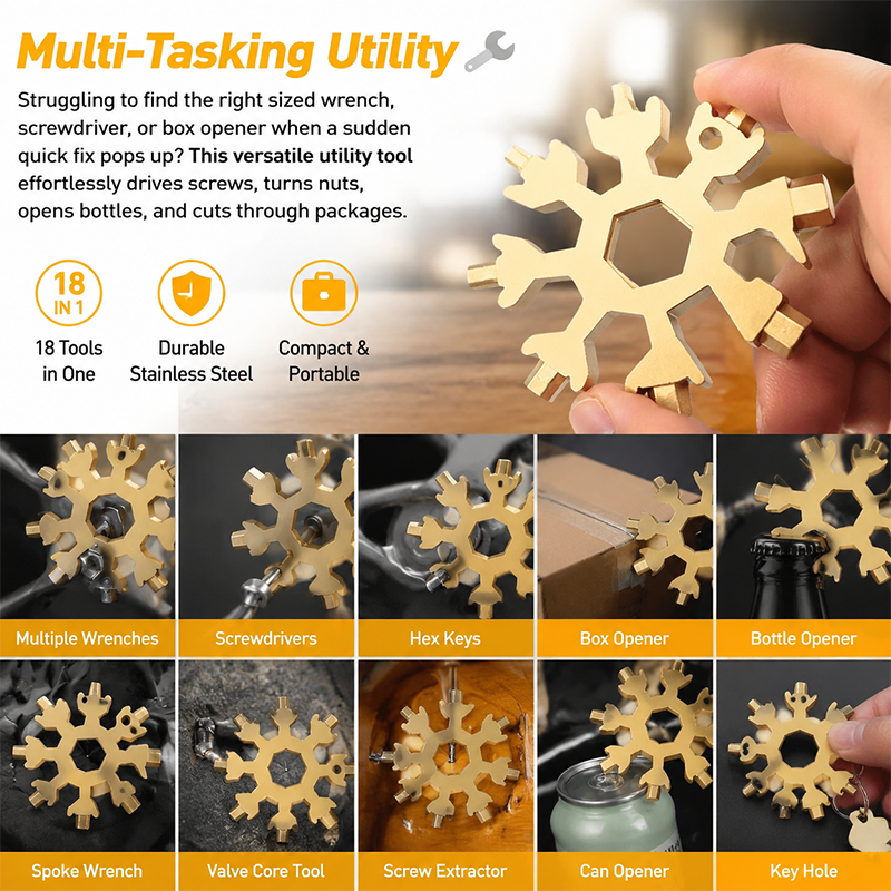 18-in-1 Snowflake Multi-tool Stainless Steel Portable Wrench All-in-One Screwdriver ❄️