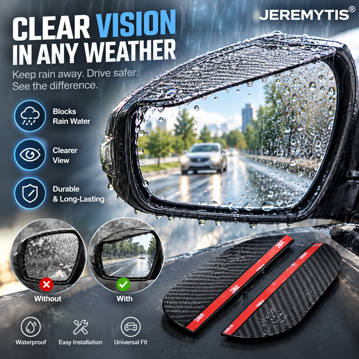 2PCS Car Side Mirror Rain Guards
