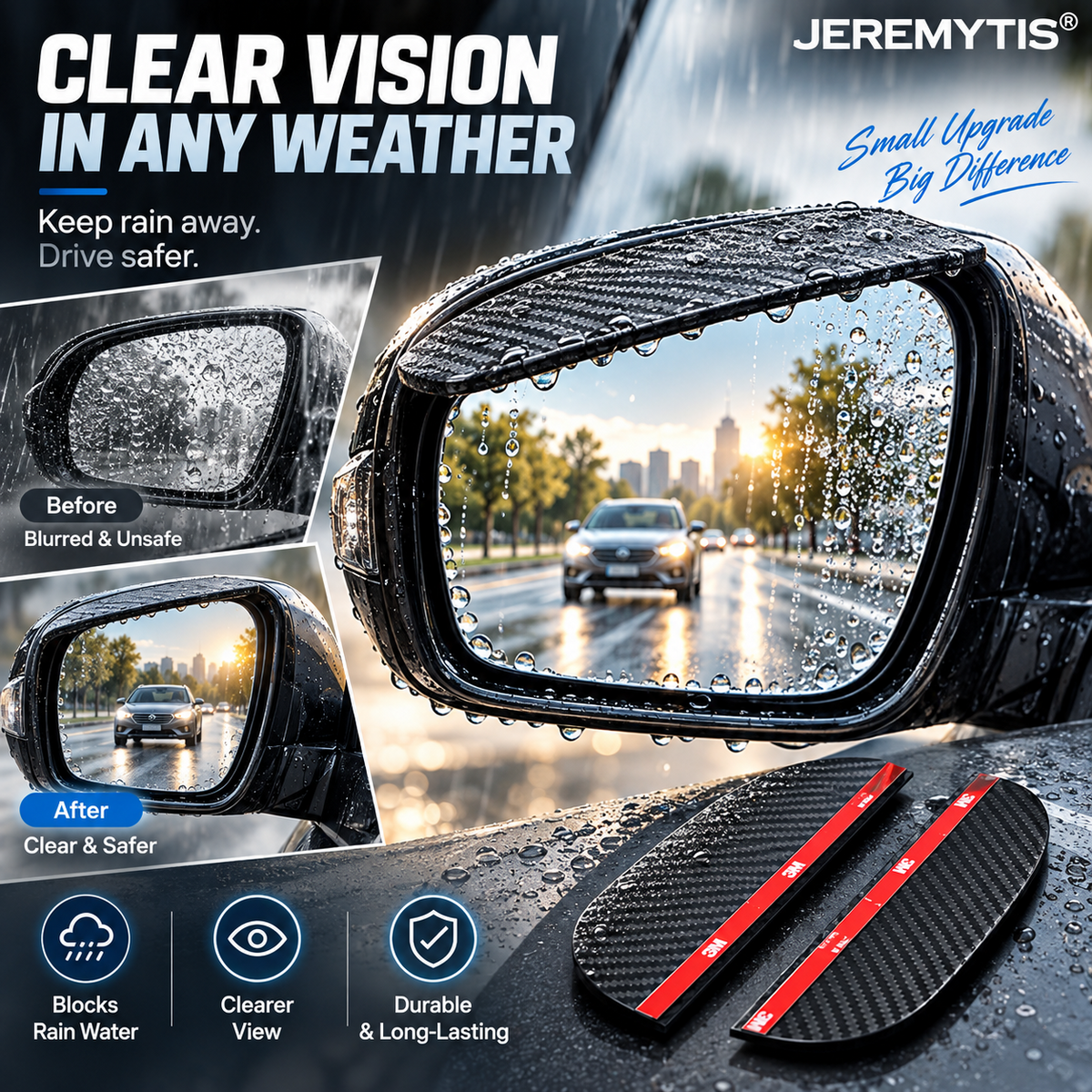 2PCS Car Side Mirror Rain Guards