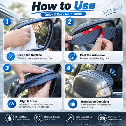 2PCS Car Side Mirror Rain Guards
